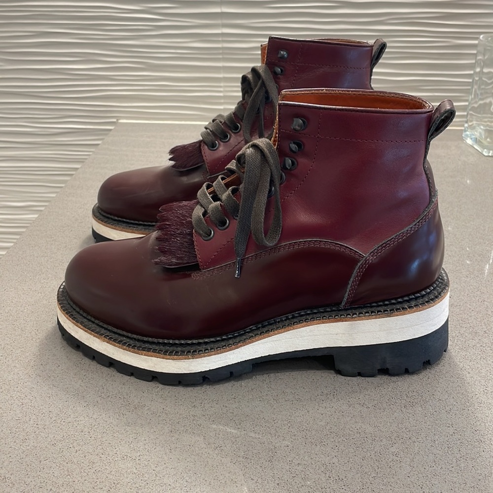 DSQUARED2 Red Oxblood Lace Up Chunky Vibram Lug Sole Calf Hair & Leather boots - Picture 4 of 17